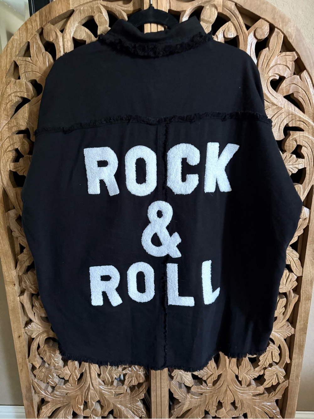 Black Frayed Button-Front Women's Jacket